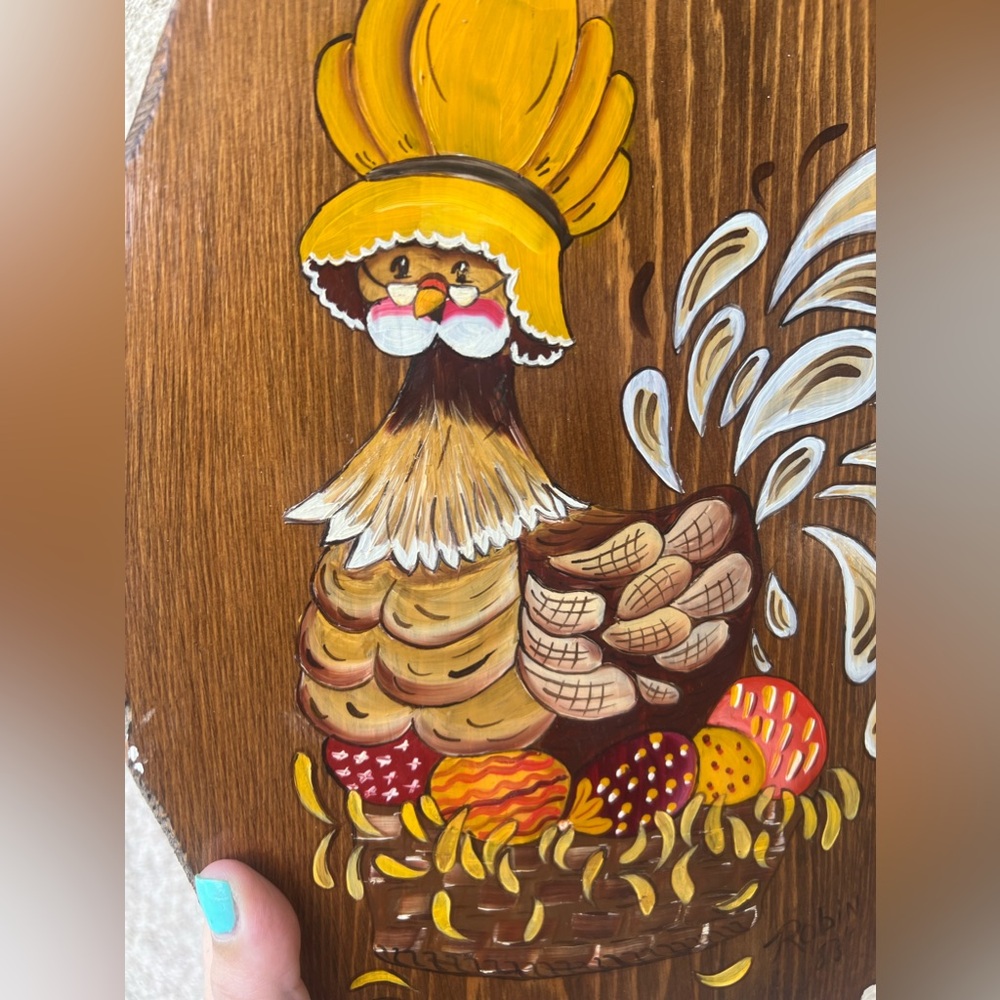 Vintage 1980s Wooden Plaque with Chicken - Picture 4 of 8